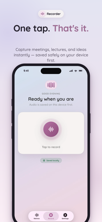 Structured summary and action items generated from a recording